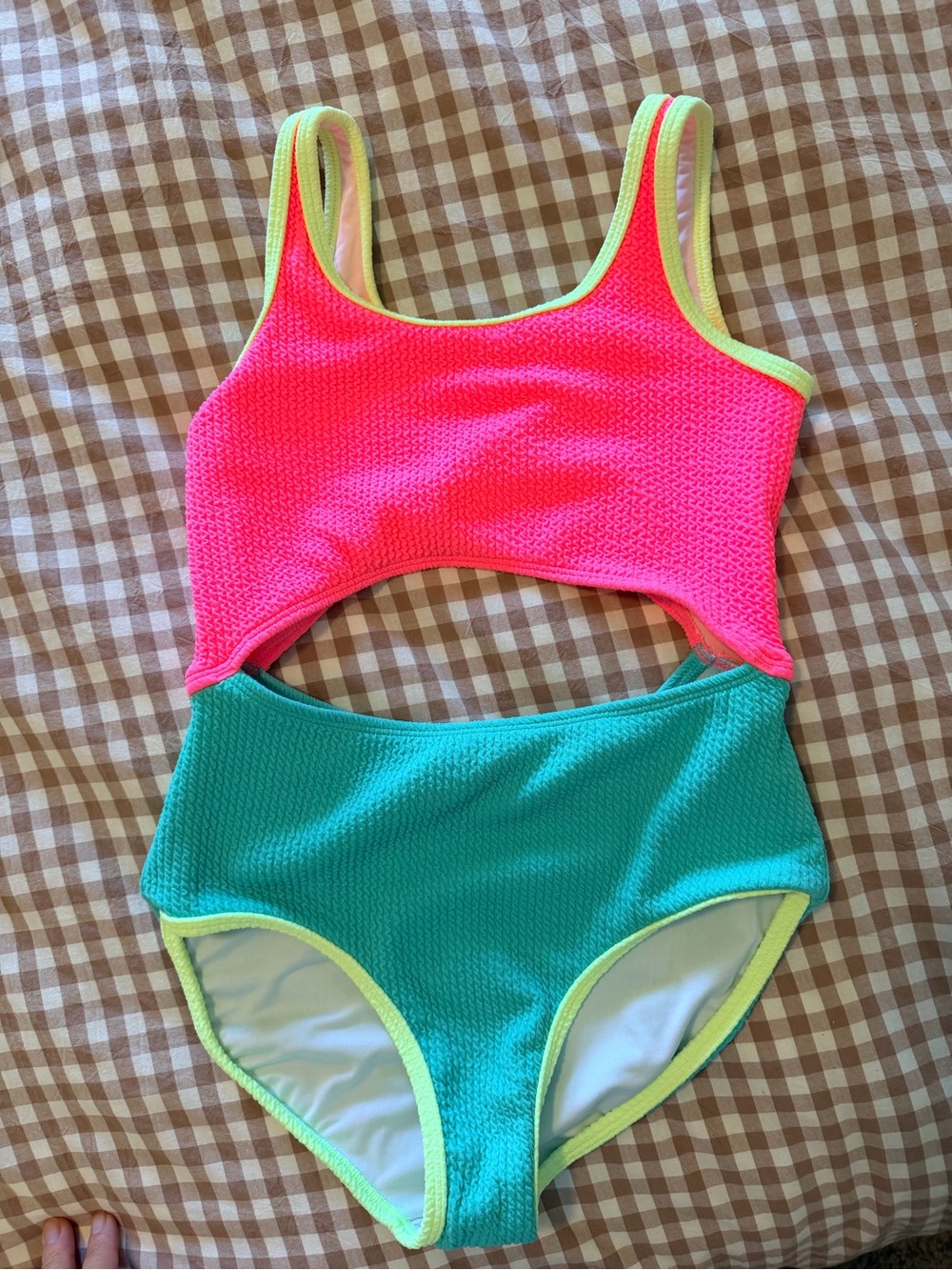 Old Navy Neon Pink and Teal Cutout One-Piece Swimsuit